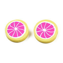 Hot Pink Handmade Polymer Clay Beads, Lemon Slices, Hot Pink, 19.5x4.5mm, Hole: 1.2mm