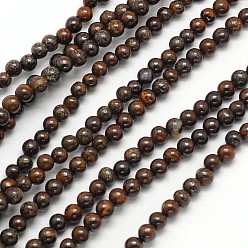 Natural Gemstone Natural Bronzite Round Beads Strands, 4mm, Hole: 1mm, about 90pcs/strand, 15.5 inch