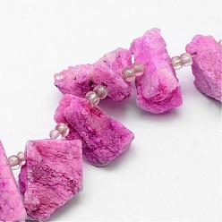 Rose Chaud Galvaniques agate naturelle brins de perles, druzy agate, nuggets, teint, rose chaud, 22~37x14~17x17~21mm, Trou: 1.5mm, Environ 8 pcs/chapelet, 5 pouce