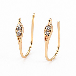 Real 18K Gold Plated Brass Micro Pave Cubic Clear Zirconia Earring Hooks, with Horizontal Loop, Ear Wire, Nickel Free, Real 18K Gold Plated, 17.5x2.5mm, Hole: 0.8mm, 21 Gauge, Pin: 0.7mm