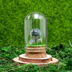 Moss Agate Glass Dome Cover with Natural Moss Agate Mushroom Inside, Cloche Bell Jar Terrarium with Cork Base, Micro Landscape Garden Decoration Accessories, 30x55mm