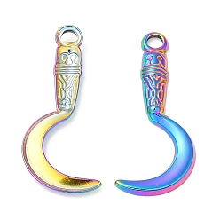 Rainbow Color 304 colgantes de acero inoxidable, amuleto de hoz, color del arco iris, 28.5x12x2 mm, agujero: 2 mm
