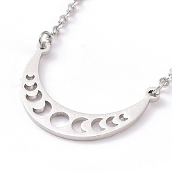 Stainless Steel Color Alloy Moon Phase Pendant Necklace for Women, Stainless Steel Color, 19.49 inch(49.5cm)