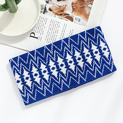 Medium Blue Polyacrylonitrile Fiber Yarn Warmer Headbands, Wave Pattern Soft Stretch Head Wrap for Women, Medium Blue, 210x120mm
