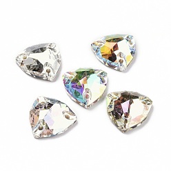 Color mezclado Forma de triángulo redondeado coser en diamantes de imitación, k 5 strass de cristal, multi-hilo de enlace, espalda plana plateada, decoración artesanal de costura, color mezclado, 12x12x4.5 mm, agujero: 1 mm