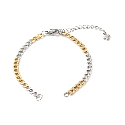 Stainless Steel Color 304 Stainless Steel Chain Bracelet Makings, Golden & Stainless Steel Color, with Chain Extender & Cross Charms, Stainless Steel Color, 6-1/4 inch(16cm), 2pcs/set