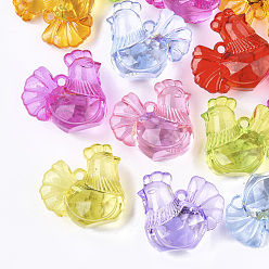 Mixed Color Transparent Acrylic Pendants, Faceted, Chicken, Mixed Color, 30x32x19.5mm, Hole: 2.5mm, about 75pcs/500g