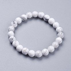 Howlite Howlite naturelle bracelets de perles extensibles, ronde, 2 pouces (52 mm)
