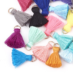 Mixed Color Polycotton(Polyester Cotton) Tassel Pendant Decorations, with Iron Findings, Light Gold, Mixed Color, 20~30x7~8mm, Hole: 5mm