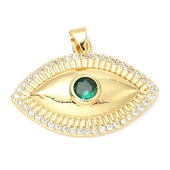 Green Rack Plating Brass Micro Pave Cubic Zirconia Pendants, with Glass, Long-Lasting Plated, Lead Free & Cadmium Free, Evil Eye, Green, 20.5x29.5x5mm, Hole: 4x3.5mm