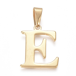 Letter E 304 Stainless Steel Pendants, Golden, Initial Letter.E, 26x21x1mm, Hole: 3.5x10mm
