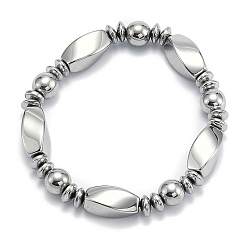 Platinum Plated Non-magnetic Synthetic Hematite Stretchy Bracelets, Platinum Plated, 52mm