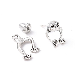 Antique Silver Alloy Frog Front Back Stud Earrings for Men Women, Antique Silver, 11x8.5mm, Pin: 0.7mm