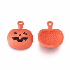 Orange Alloy Enamel Pendants, Baking Painted, for Halloween, Pumpkin Jack-O'-Lantern, Orange, 18x15.5x5mm, Hole: 1.5mm