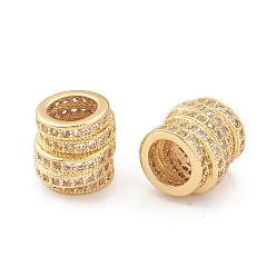 Real 18K Gold Plated Eco-Friendly Rack Plating Brass Micro Pave Cubic Zirconia European Beads, Large Holde Beads, Lead Free & Cadmium Free, Long-Lasting Plated, Stacking Ring Column, Real 18K Gold Plated, 9x8mm, Hole: 5.5mm