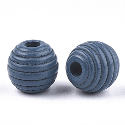 Steel Blue Painted Natural Wood Beehive Beads, Round, Steel Blue, 12x11mm, Hole: 3mm