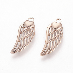 Rose Gold 316 Surgical Stainless Steel Pendants, Wings with Heart, Rose Gold, 20x8x2.5mm, Hole: 1.6mm
