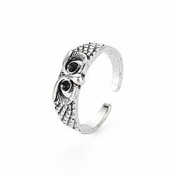 Античное Серебро Мужские кольца из сплава на запястье со стразами, открытые кольца, без кадмия и без свинца, сова, античное серебро, размер США 8 1/4 (18.3 мм), пригодный для стразов 2 мм