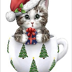 Cat Shape Diy рождественская тема прямоугольный набор для алмазной живописи, включая сумку со стразами из смолы, алмазная липкая ручка, поднос тарелка и клей глина, форма кошки, 400x300 мм