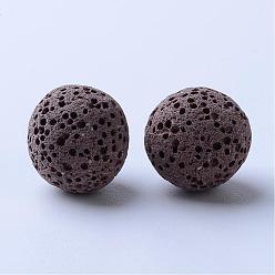 Brun Perles de pierre de lave naturelle non cirées, pour perles d'huile essentielle de parfum, perles d'aromathérapie, teint, ronde, sans trou, brun, 13~14mm