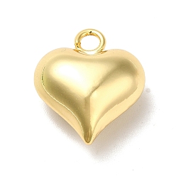 Chapado en Oro Real 18K Acumular colgantes de chapado de latón, larga duración plateado, sin plomo y cadmio, encantos de corazón inflado, real 18 k chapado en oro, 17.5x15.5x8.5 mm, agujero: 2.5 mm