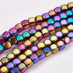 Multi-color Plated Electroplate Non-magnetic Synthetic Hematite Beads Strands, Cube, Grade A, Multi-color Plated, 4x4x4mm, Hole: 1mm, about 100pcs/strand, 16 inch