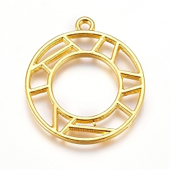 Golden Zinc Alloy Open Back Bezel Pendants, For DIY UV Resin, Epoxy Resin, Pressed Flower Jewelry, Flat Round, Golden, 29.5x25.5x1.5mm, Hole: 1.5mm