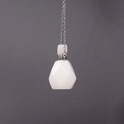 Белый Нефрит Ожерелье из флакона духов из натурального белого нефрита, с цепями из нержавеющей стали, 17.72 дюйм (45 см)