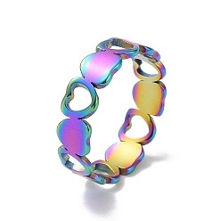 Rainbow Color Placage ionique (ip) 201 bague en acier inoxydable en forme de cœur creux pour la Saint-Valentin, couleur arc en ciel, taille us 6 1/2 (16.9 mm)