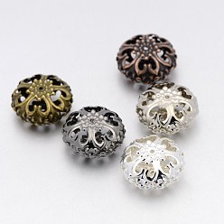 Mixed Color Iron Filigree Hollow Beads, Flat Round, Mixed Color, 23x12.5mm, Hole: 2mm