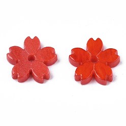 Roja Abalorios de acrílico opacos, sakura, rojo, 10.5x11x2 mm, agujero: 1.2 mm