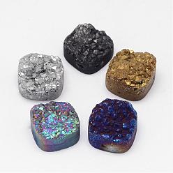 Mixed Color Electroplated Natural Druzy Quartz Crystal Beads, Square, Mixed Color, 14~15x14~15x8~9mm, Hole: 1.5mm