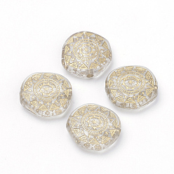 Clear Plating Transparent Acrylic Beads, Golden Metal Enlaced, Flat Round, Clear, 18x17.5x6mm, Hole: 2mm, about 420pcs/500g