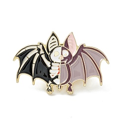 Rosy Brown Skeleton Bat Enamel Pin, Halloween Alloy Brooch for Backpack Clothes, Light Gold, Rosy Brown, 19.5x30x2mm, Pin: 1mm