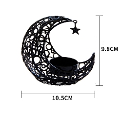 Negro Portavelas con forma de luna creciente y estrella, candelabro de metal, elementos del ramadán, negro, 10.5x9.8 cm