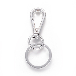Platinum Alloy Swivel Clasps, Swivel Snap Hook, with Iron Split Key Ring, Platinum, 70mm