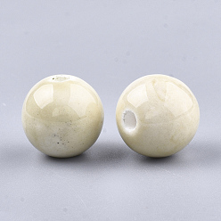 Old Lace Handmade Porcelain Beads, Bright Glazed Porcelain, Round, Old Lace, 14~14.5x13.5~14mm, Hole: 2.5~3mm