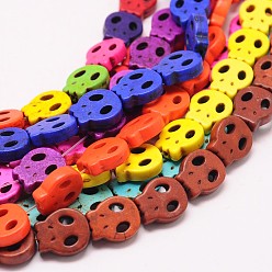 Mixed Color Skull Synthetic Turquoise Beads Strands, Dyed, Mixed Color, 28x25x4mm, Hole: 1mm, about 14pcs/strand, 15.7 inch