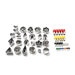 Stainless Steel Color 430 Stainless Steel Clay Earring Cutters Set, with Hole Puncher, Bakeware Tools, DIY Clay Accessories, Mixed Shape, Heart/Flat Round/Flower, Stainless Steel Color, Clay Cutter: 14~54x9~43x20mm