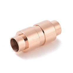 Rose Gold Ion Plating(IP) 304 Stainless Steel Magnetic Clasps with Glue-in Ends,  Smooth Surface, Column, Rose Gold, 23x10mm, Hole: 6mm