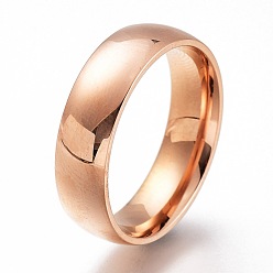 Oro Rosa 304 anillos de dedo del acero inoxidable, anillos de banda lisos, oro rosa, tamaño de EE. UU. 6~9, diámetro interior: 16~19 mm