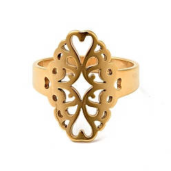 Oro Chapado en iones (ip) 201 anillo de dedo grueso ovalado de acero inoxidable con flor para mujer, dorado, tamaño de EE. UU. 6 1/4 (16.7 mm)