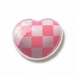 Heart Opaque Acrylic Cabochons, Heart with Tartan, 12x14x2.5mm