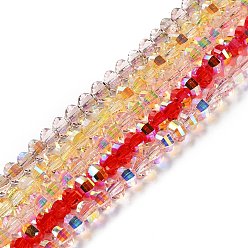 Couleur Mélangete Transparentes perles de verre de galvanoplastie brins, couleur ab , facettes lanterne, couleur mixte, 6x4.5mm, Trou: 1.4mm, Environ 98 pcs/chapelet, 17.72'' (45 cm)
