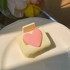 Champagne Yellow Heart Resin Hair Claw Clips, Candy Color Large Non Slip Jaw Clamps for Women, Rectangle, Champagne Yellow, 50mm