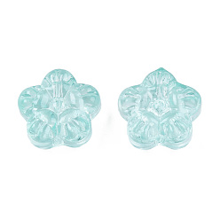 Turquoise Perles de verre peintes par pulvérisation transparent, fleur, turquoise, 12.5x13x6mm, Trou: 1mm