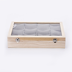 Antique White Wooden Bracelet Presentation Boxes, with Glass and Velvet Pillow, 12 Grids Pillows with Lid Tray Jewelry Display Boxes, Rectangle, Antique White, 35x24x7.5cm
