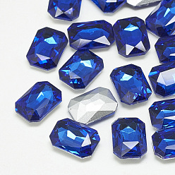 Sapphire Pointed Back Glass Rhinestone Cabochons, Faceted, Rectangle Octagon, Sapphire, 10x8x3.5mm