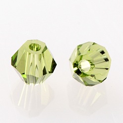 Olive Terne Aaa facettes de qualité toupie perles de verre transparent, vert olive, 4x3mm, trou: 1 mm, environ 720 PCs / sachet 