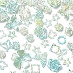 Light Cyan Gradient Color Resin Beads, Flower & Leaf & Butterfly, Mixed Shapes, Light Cyan, 12~26x13~27x2~7.5mm, Hole: 1.4~1.8mm